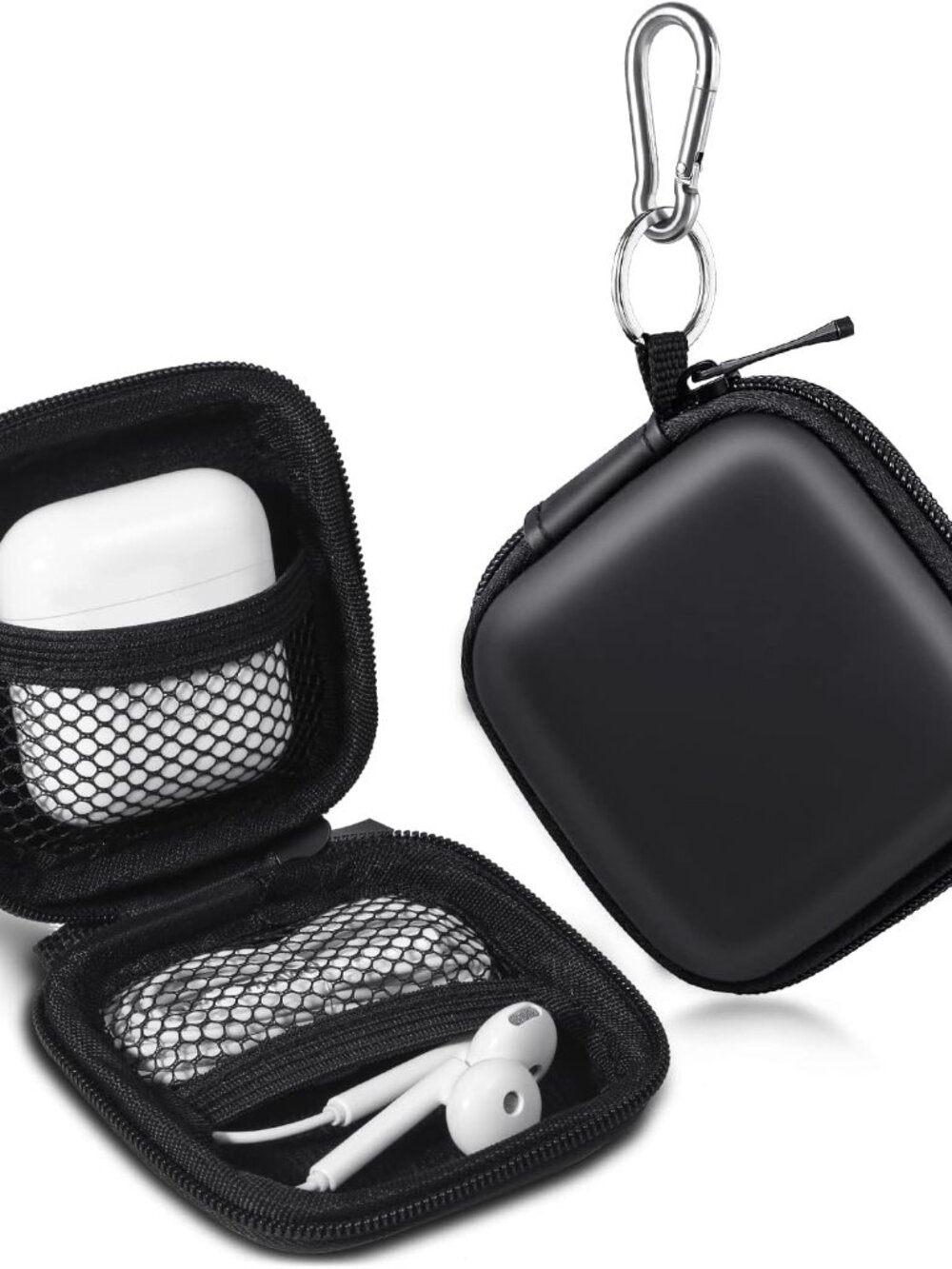 Earbud Case, Earphone Case Headphone EVA Earbud Holder with Stainless Steel Cara